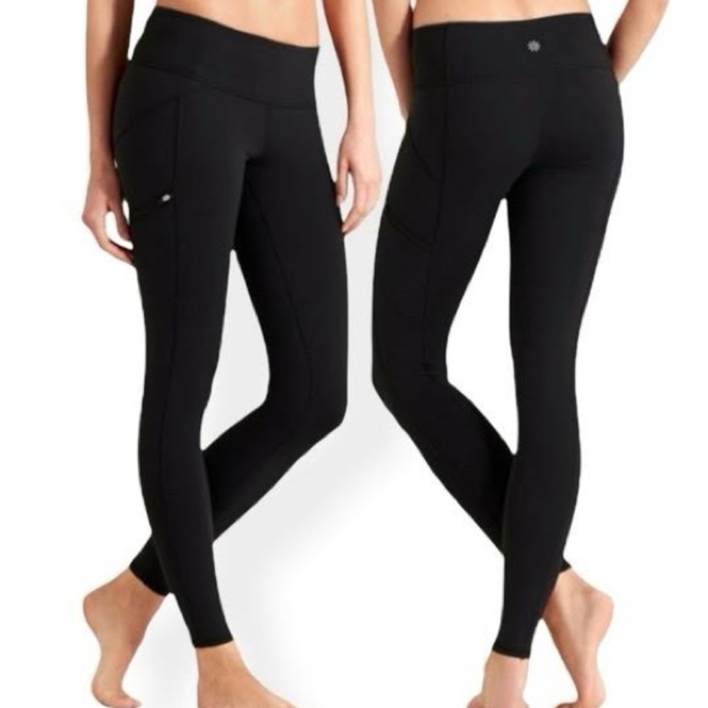 Athleta High Rise Metro Drifter Tight Leggings Black Zip size XS 349426